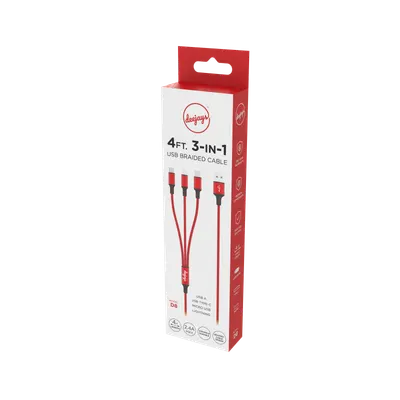 3-in-1 4 Ft USB Braided Cable