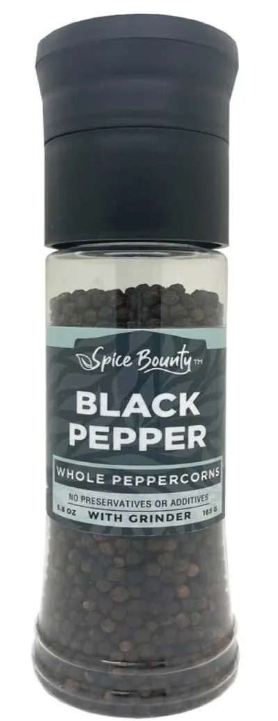 Whole Black Peppercons with Grinder