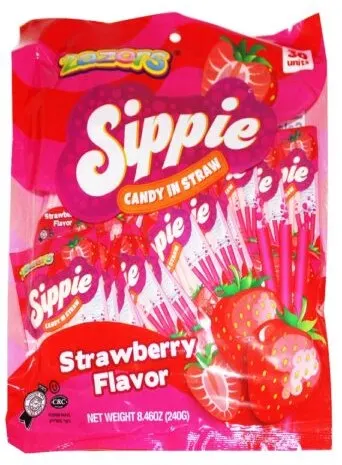 Sippie Candy Powder in Straw Strawberry Flavor