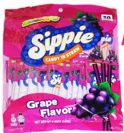 Sippie Grape Flavor Candy in Straw