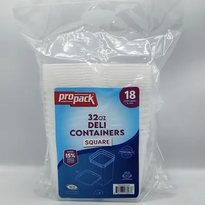 32 oz Square Plastic Containers w/ Lid 15 ct