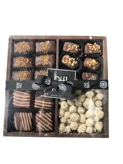 4 Section Wood Square Choc & Nut