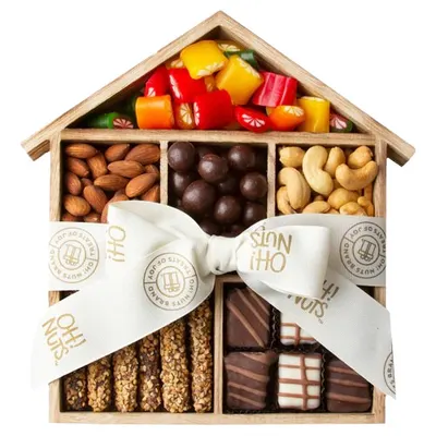 Wooden House Candy Nuts & Chocolate Gift Basket