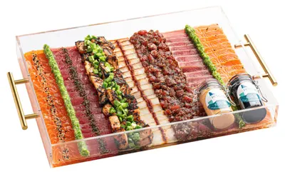 "Cured Seared & Fish Plexiglass Platter 14 x 20"""""